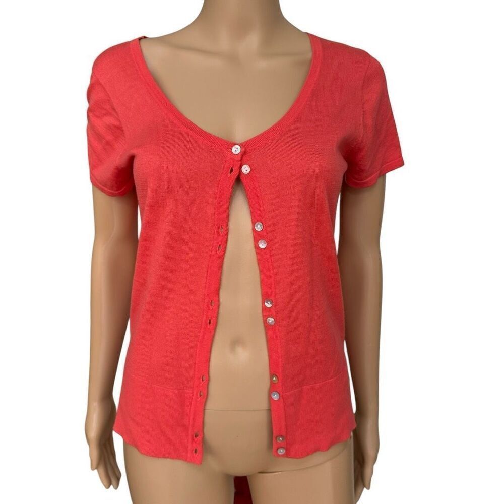 August Silk heritage cotton blend short sleeve cardigan size S